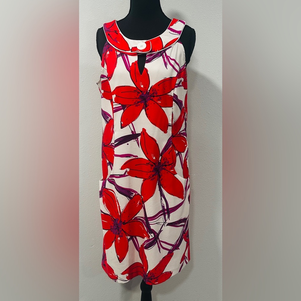 Signature by Sangria - Sleeveless White Dress with Bold Red Floral Print